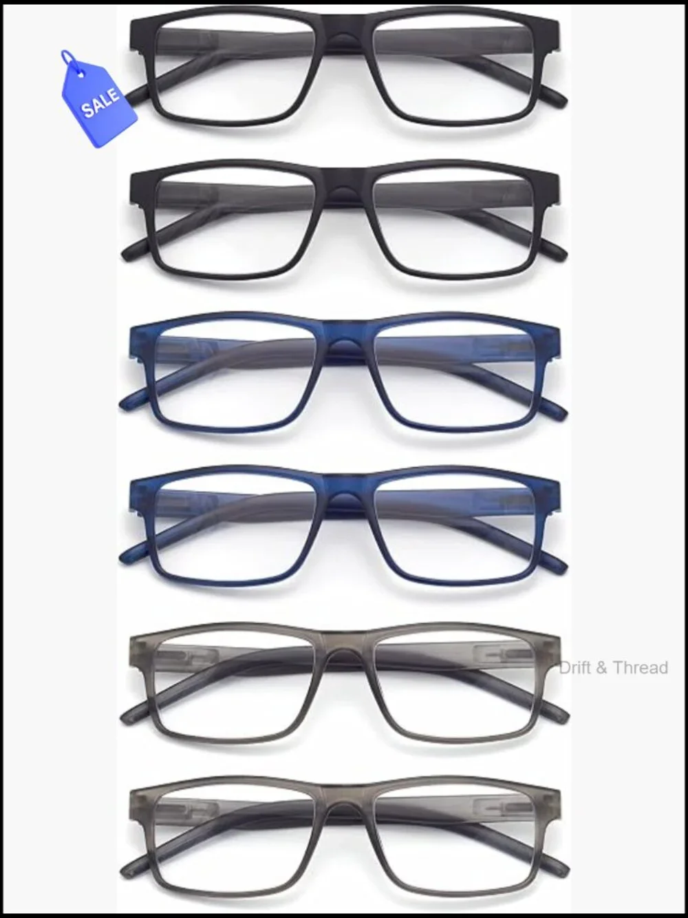 Spring Hinge Reading Glasses with Blue Light Blocking Lenses, Rectangular Full